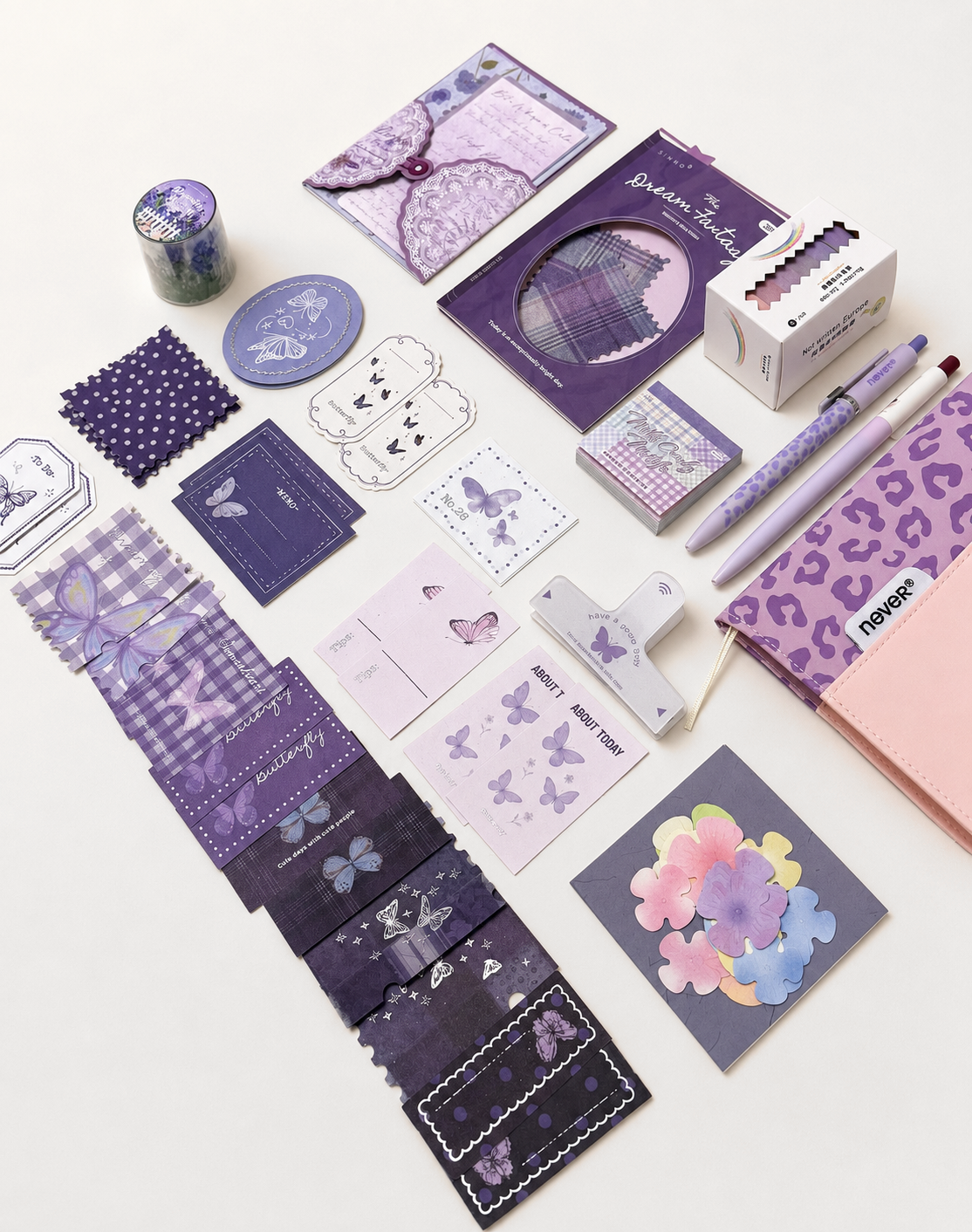 Violet Butterfly Leopard Stationery Mega Gift Set 💜 by never - detail view for stationery gift set | Lumiyear