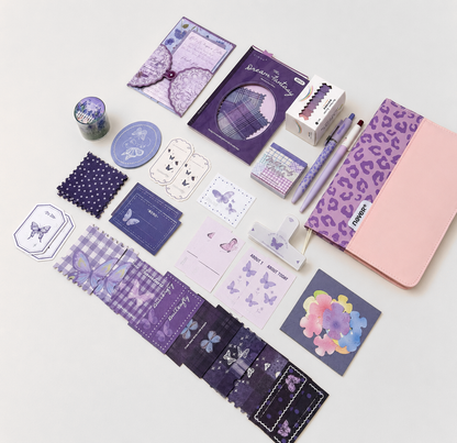 Violet Butterfly Leopard Stationery Mega Gift Set 💜 by never - color option view for stationery gift set | Lumiyear