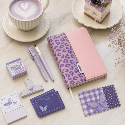 Violet Butterfly Leopard Stationery Mega Gift Set 💜 by never - color option view for stationery gift set | Lumiyear