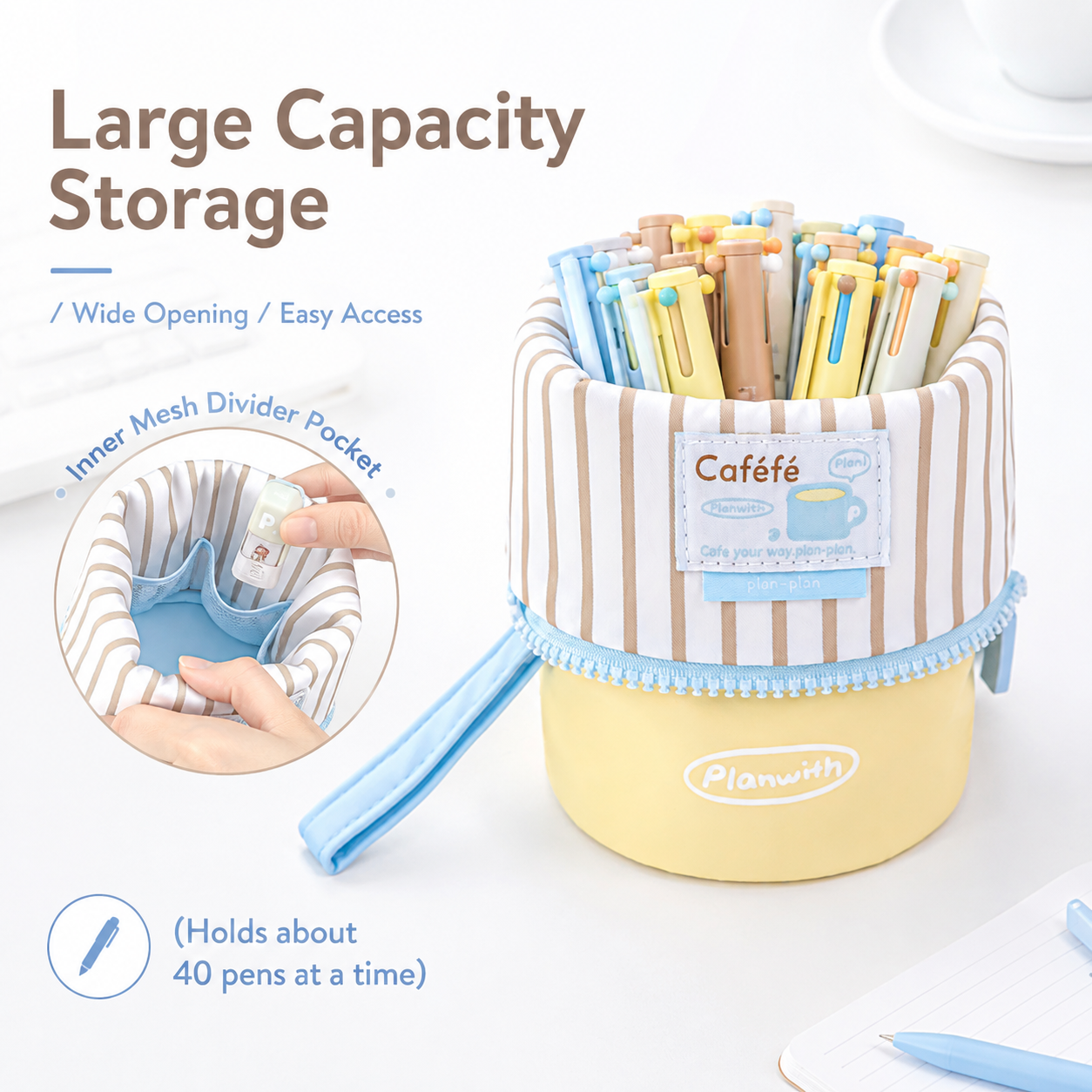 Planwith Caféf Flip Pen Pouch 2-in-1 Fold-Down pencil case