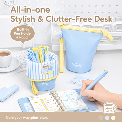 Planwith Caféf Flip Pen Pouch 2-in-1 Fold-Down pencil case