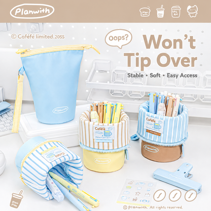 Planwith Caféf Flip Pen Pouch 2-in-1 Fold-Down pencil case