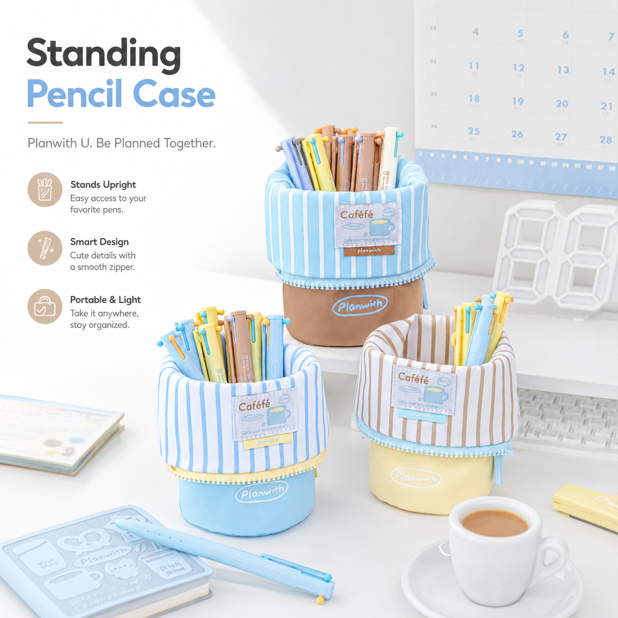 Planwith Caféf Flip Pen Pouch 2-in-1 Fold-Down pencil case