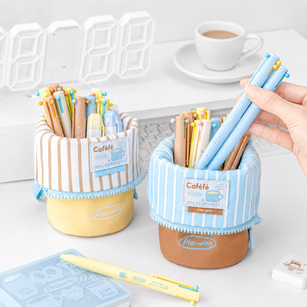 Planwith Caféf Flip Pen Pouch 2-in-1 Fold-Down pencil case