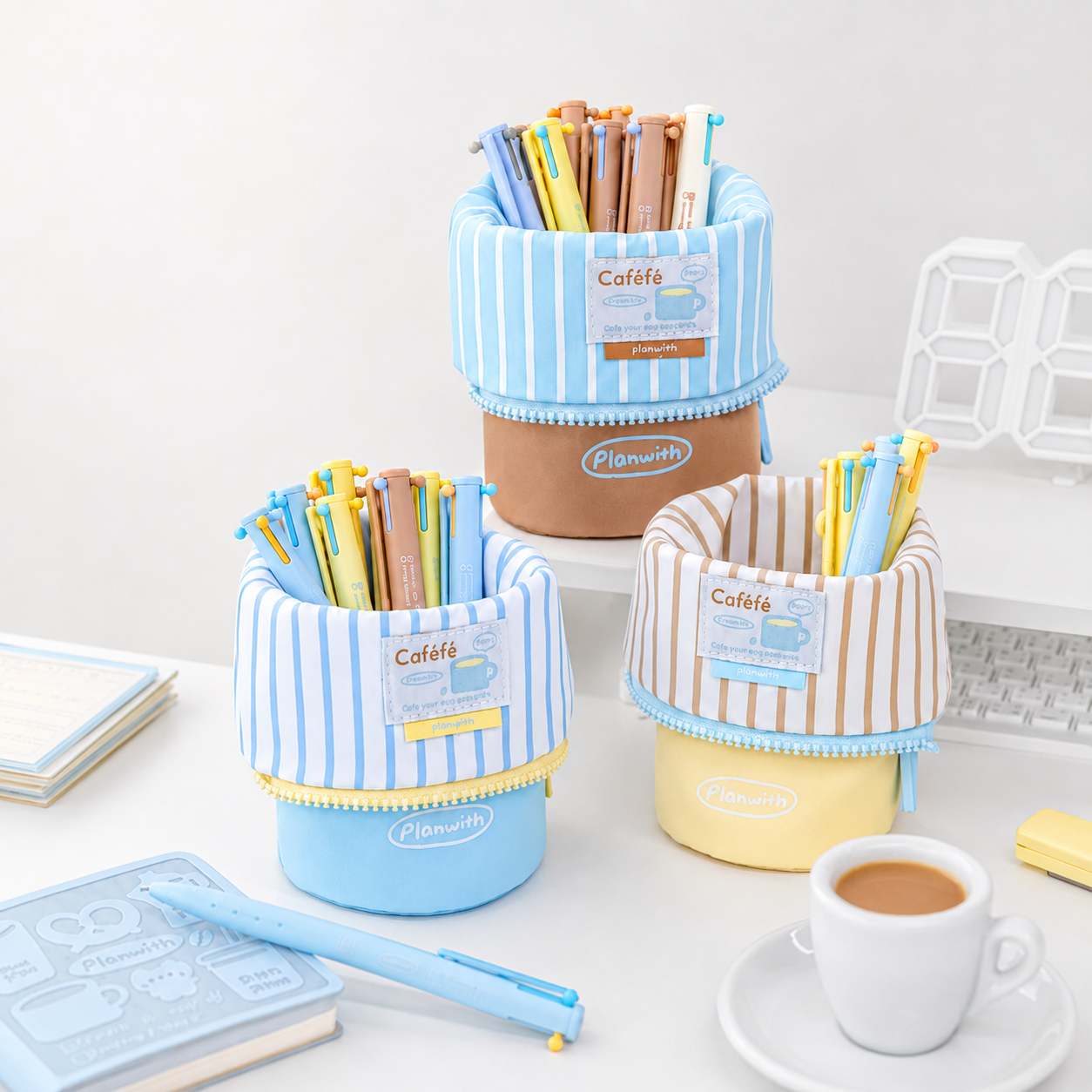 Planwith Caféf Flip Pen Pouch 2-in-1 Fold-Down pencil case