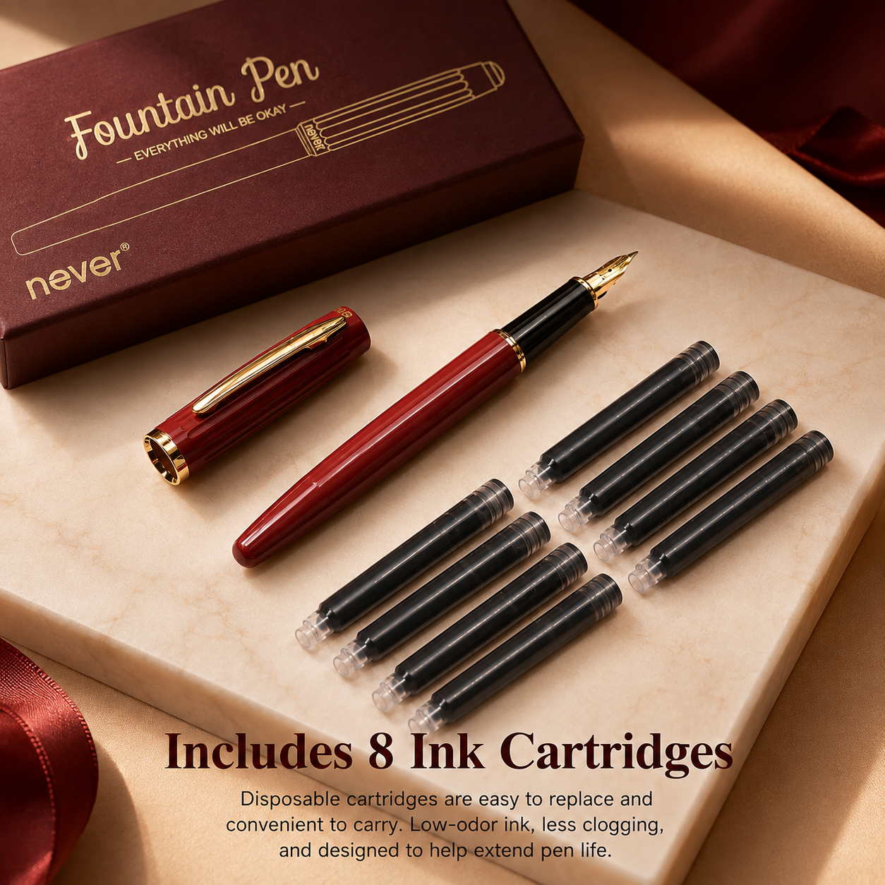 Vintage Fluted Brass Fountain Pen Gift Set (Gold Nib)