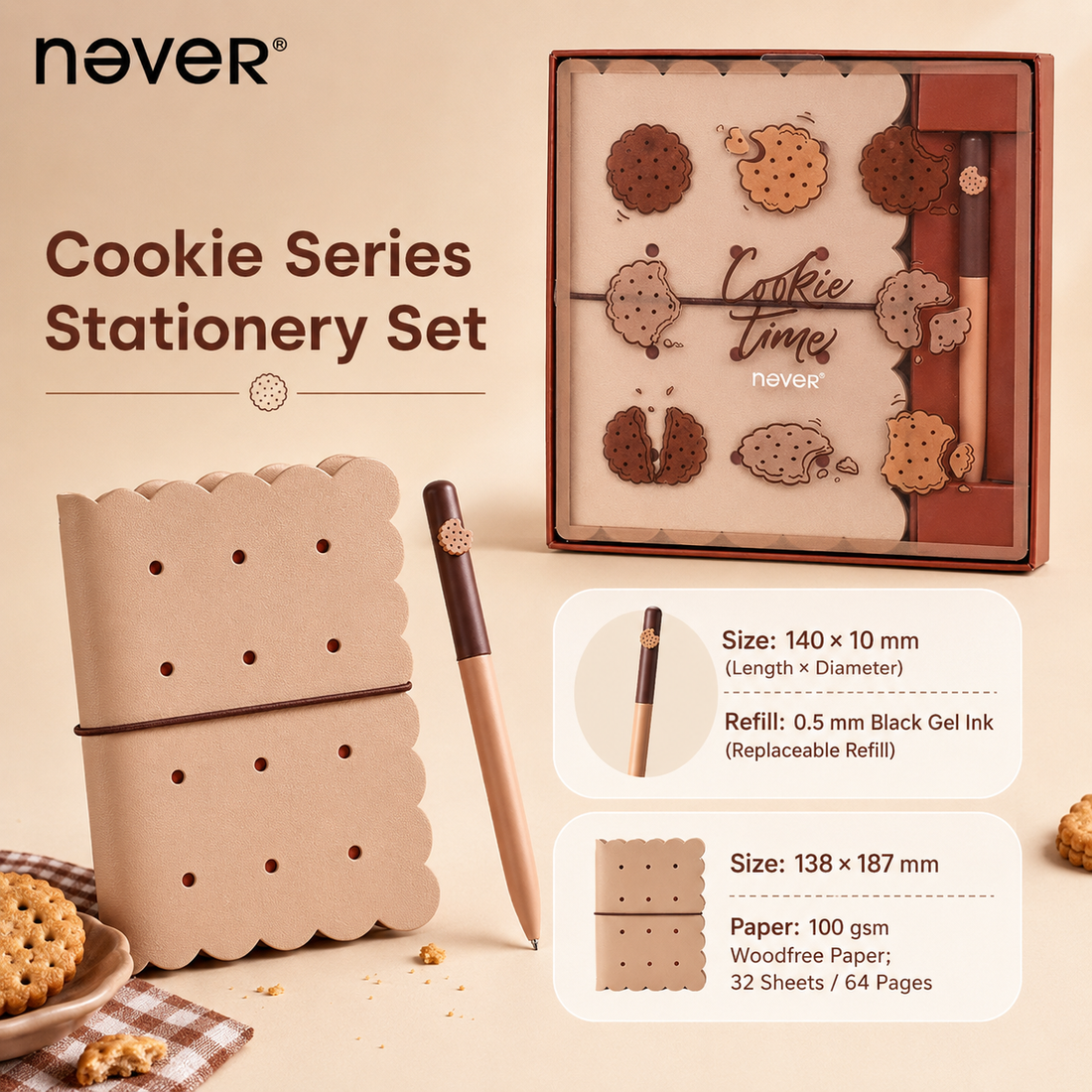 Cookie Time B6 Travel Journal & Gel Pen Stationery Gift Set