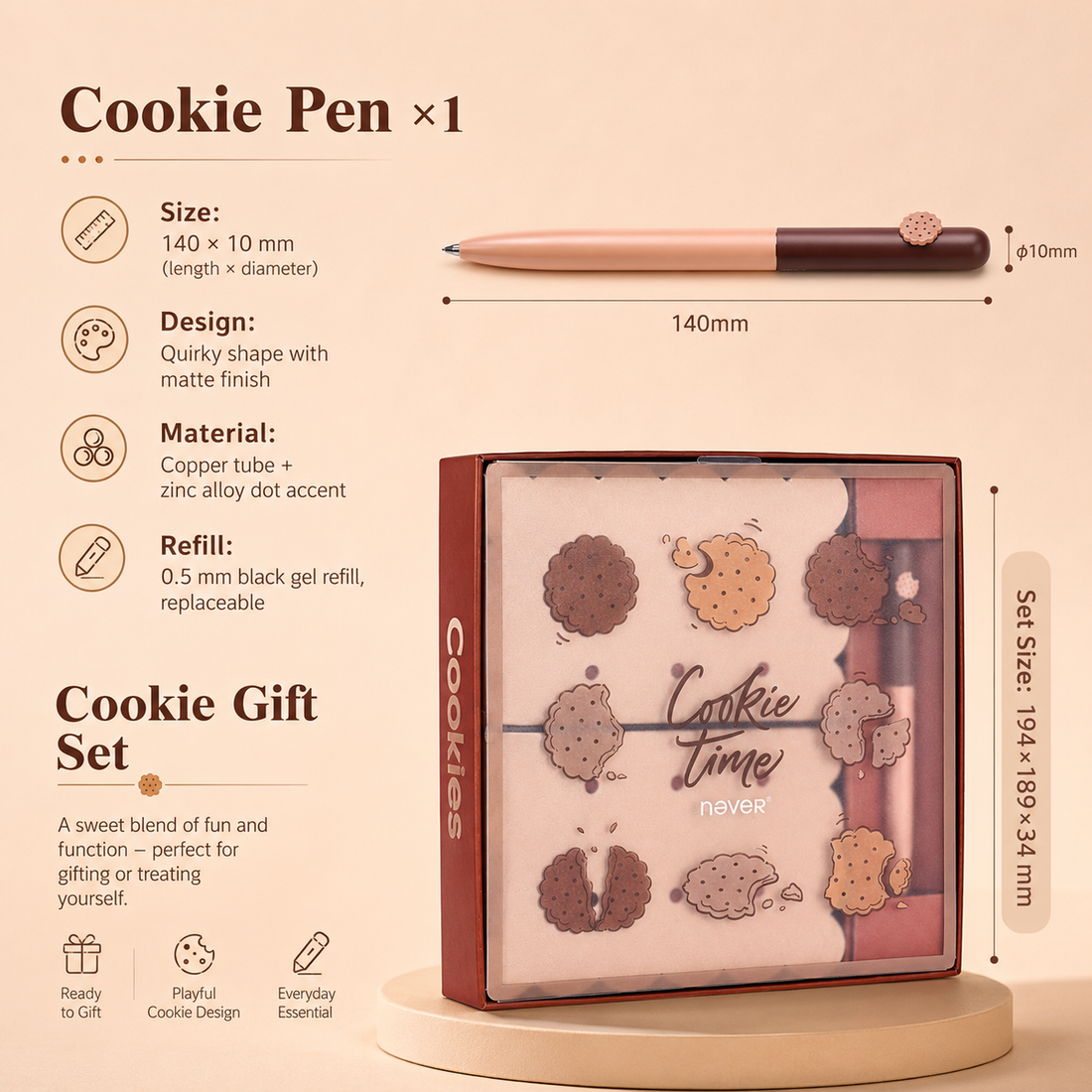 Cookie Time B6 Travel Journal & Gel Pen Stationery Gift Set