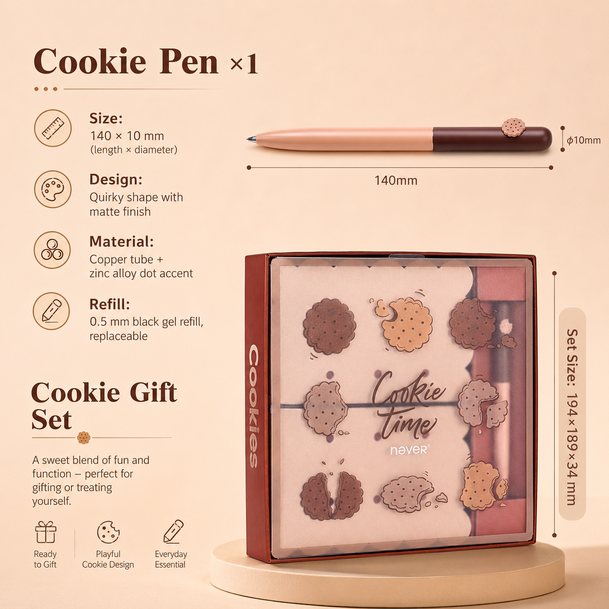 Cookie Time B6 Travel Journal & Gel Pen Stationery Gift Set