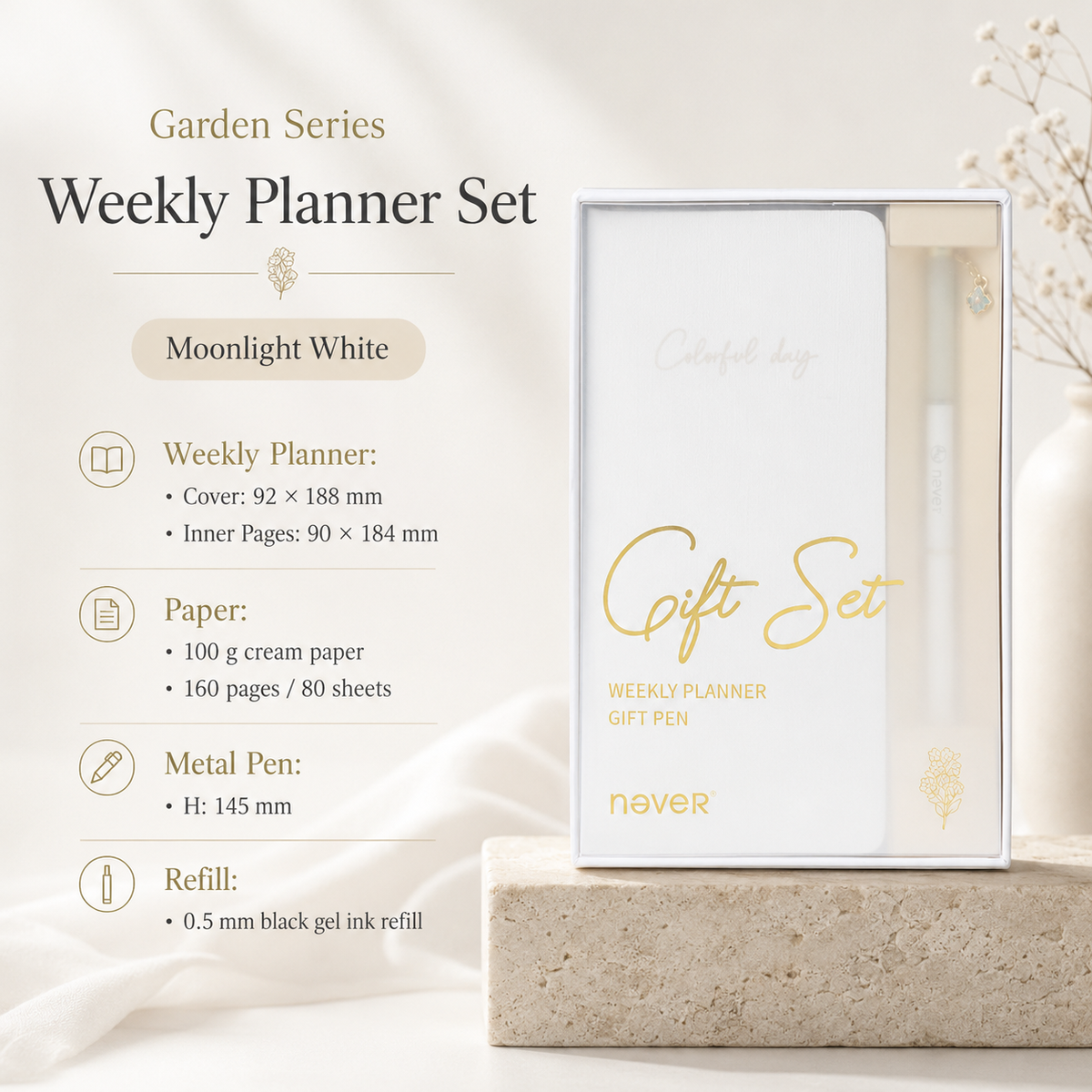 Garden Series Slim Weekly Planner & Crystal Charm Gel Pen Gift Set