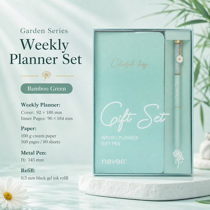 Garden Series Slim Weekly Planner & Crystal Charm Gel Pen Gift Set
