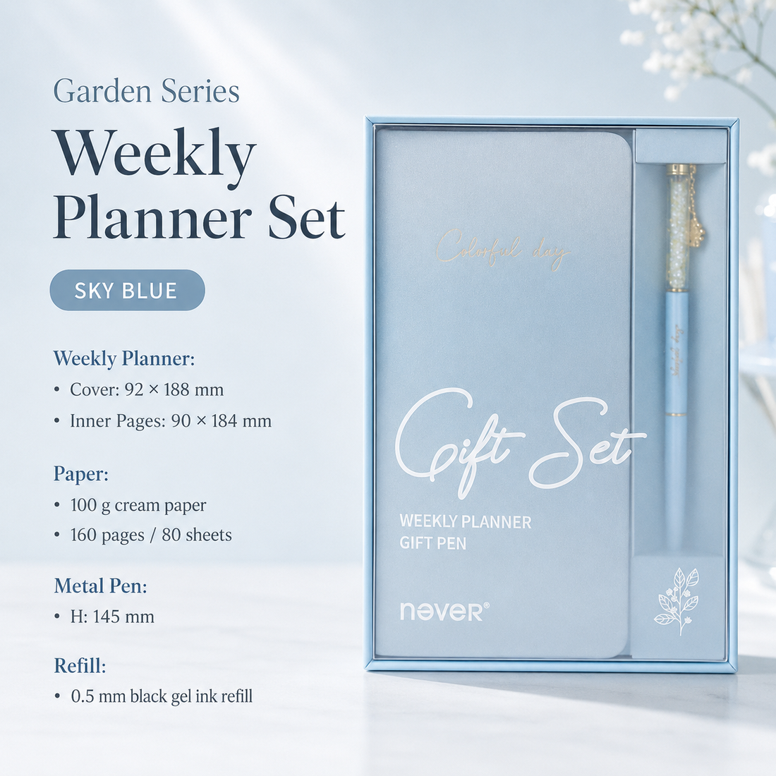 Garden Series Slim Weekly Planner & Crystal Charm Gel Pen Gift Set