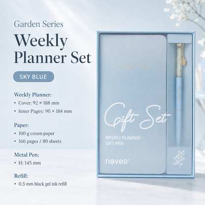 Garden Series Slim Weekly Planner & Crystal Charm Gel Pen Gift Set