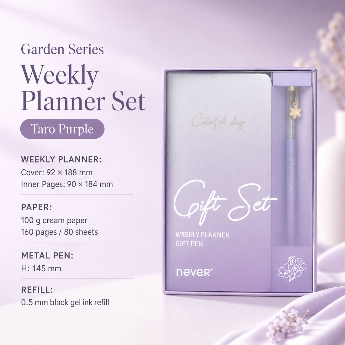 Garden Series Slim Weekly Planner & Crystal Charm Gel Pen Gift Set