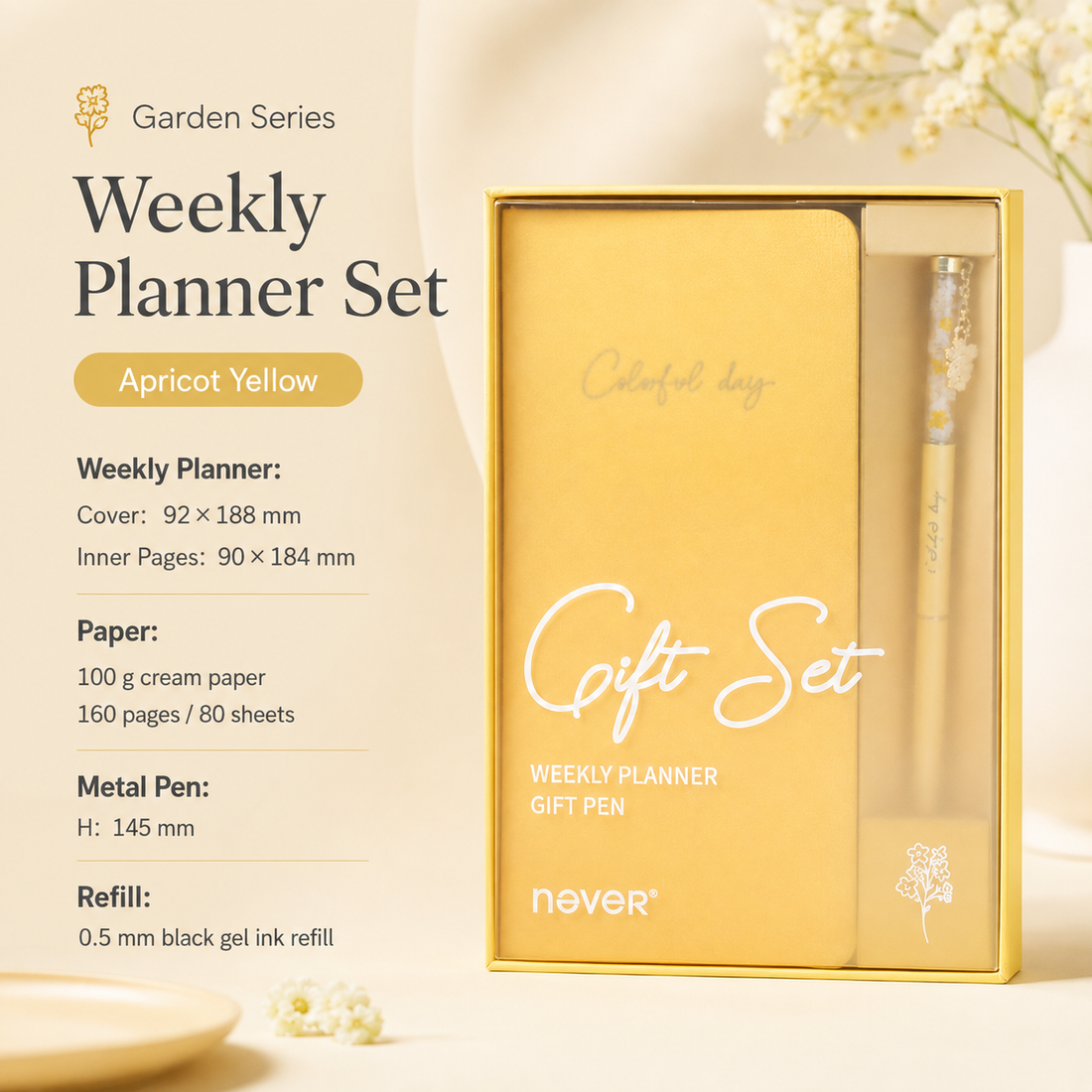 Garden Series Slim Weekly Planner & Crystal Charm Gel Pen Gift Set