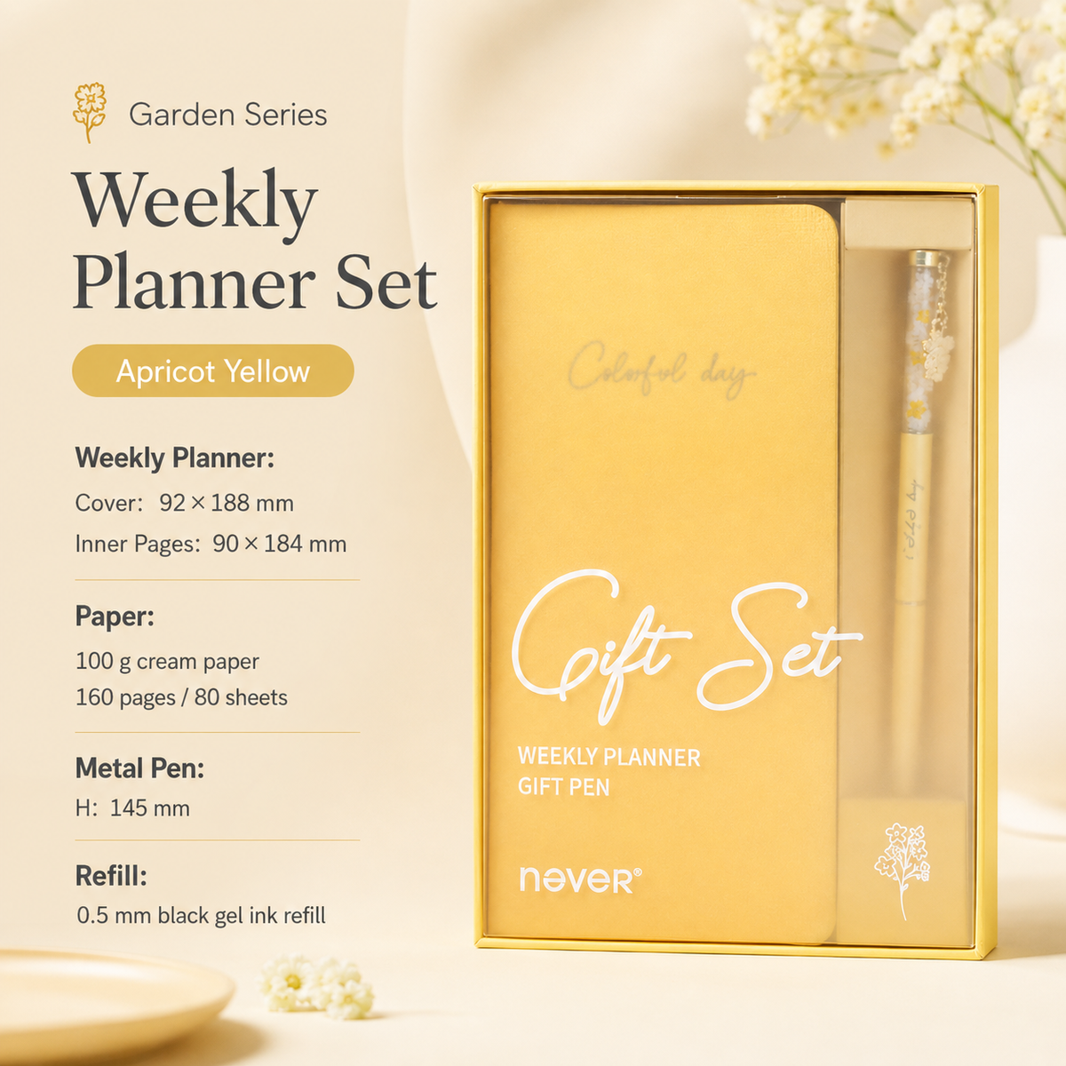Garden Series Slim Weekly Planner & Crystal Charm Gel Pen Gift Set