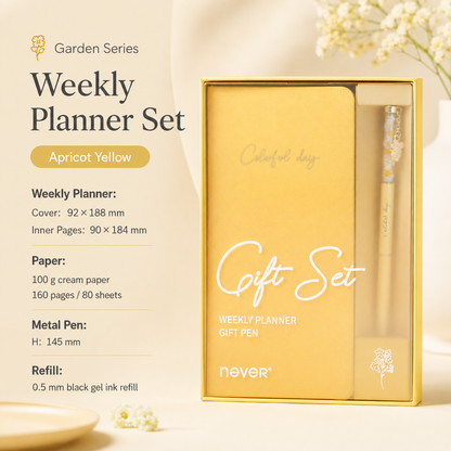 Garden Series Slim Weekly Planner & Crystal Charm Gel Pen Gift Set