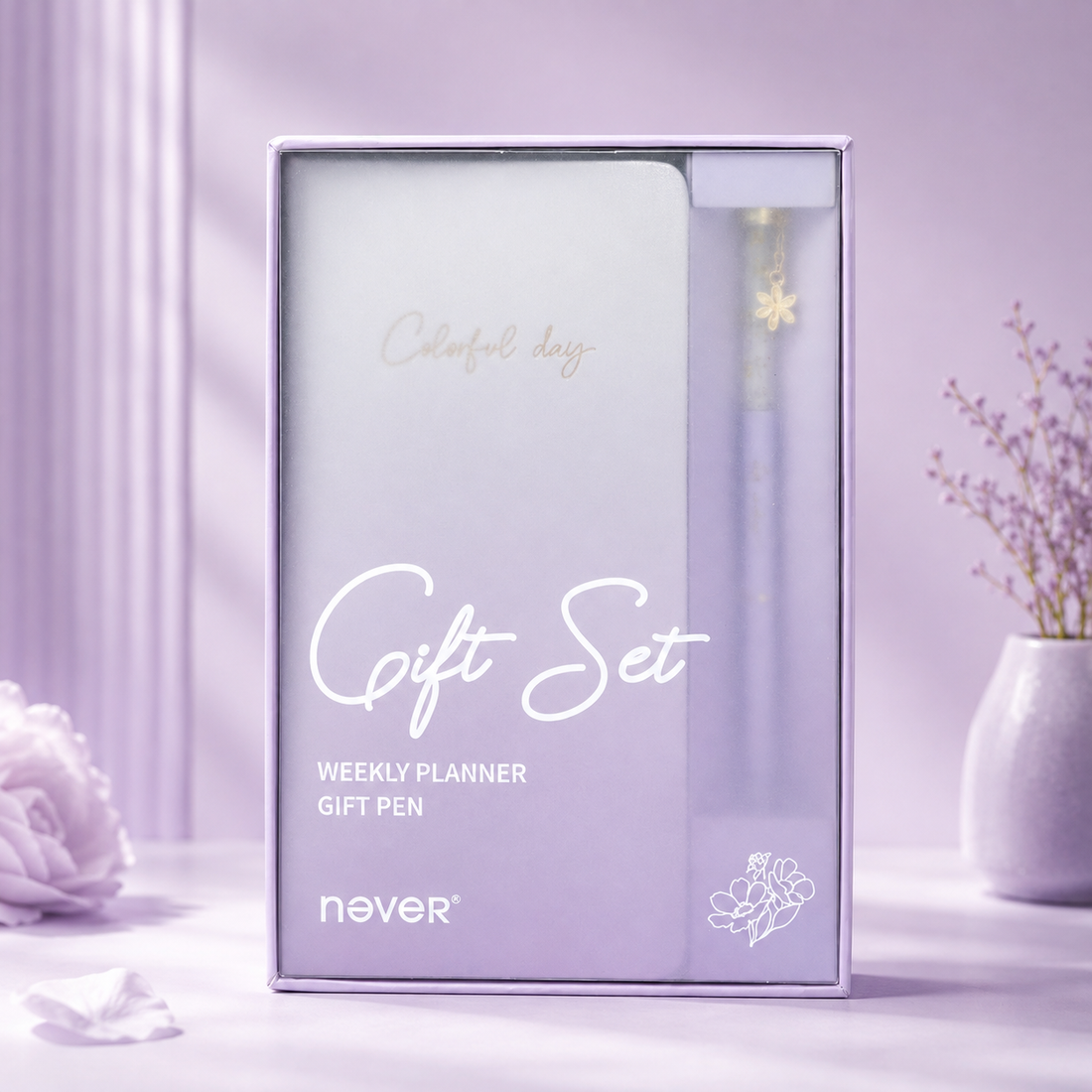 Garden Series Slim Weekly Planner & Crystal Charm Gel Pen Gift Set