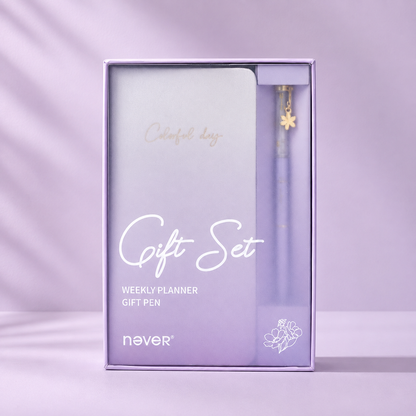 Garden Series Slim Weekly Planner & Crystal Charm Gel Pen Gift Set