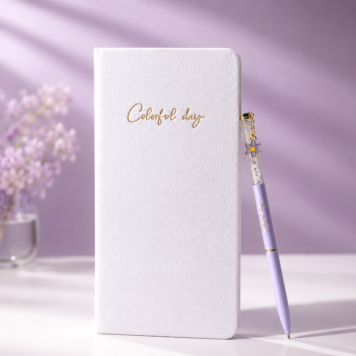 Garden Series Slim Weekly Planner & Crystal Charm Gel Pen Gift Set