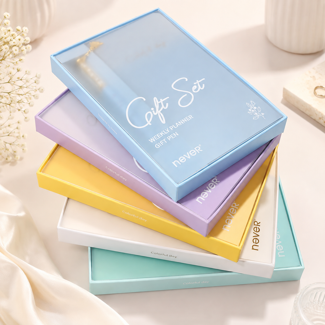 Garden Series Slim Weekly Planner & Crystal Charm Gel Pen Gift Set