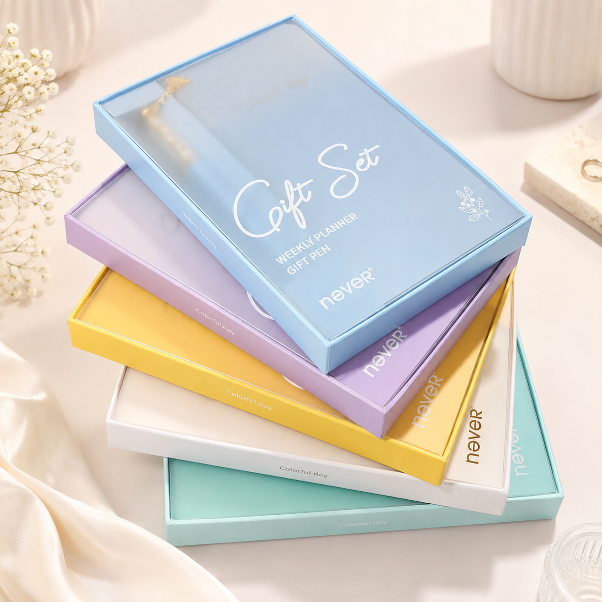 Garden Series Slim Weekly Planner & Crystal Charm Gel Pen Gift Set