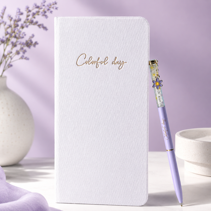 Garden Series Slim Weekly Planner & Crystal Charm Gel Pen Gift Set