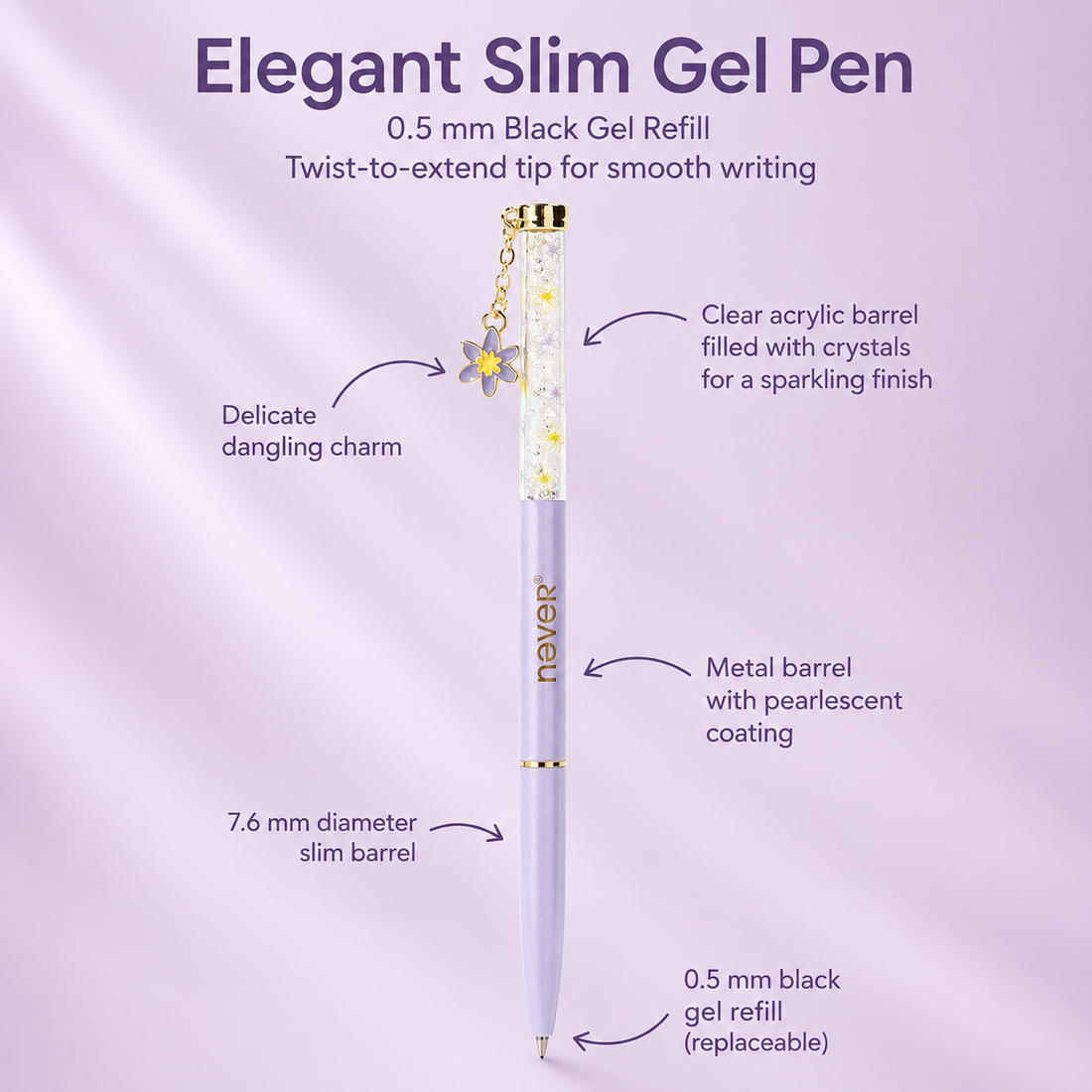 Garden Series Slim Weekly Planner & Crystal Charm Gel Pen Gift Set