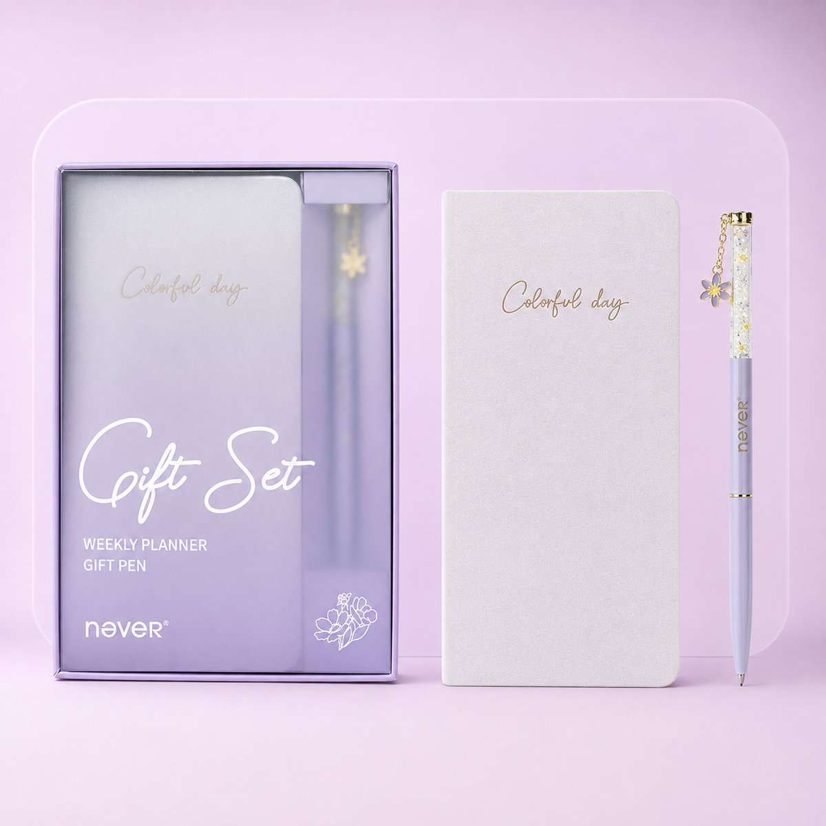Garden Series Slim Weekly Planner & Crystal Charm Gel Pen Gift Set