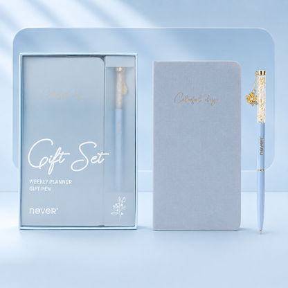 Garden Series Slim Weekly Planner & Crystal Charm Gel Pen Gift Set