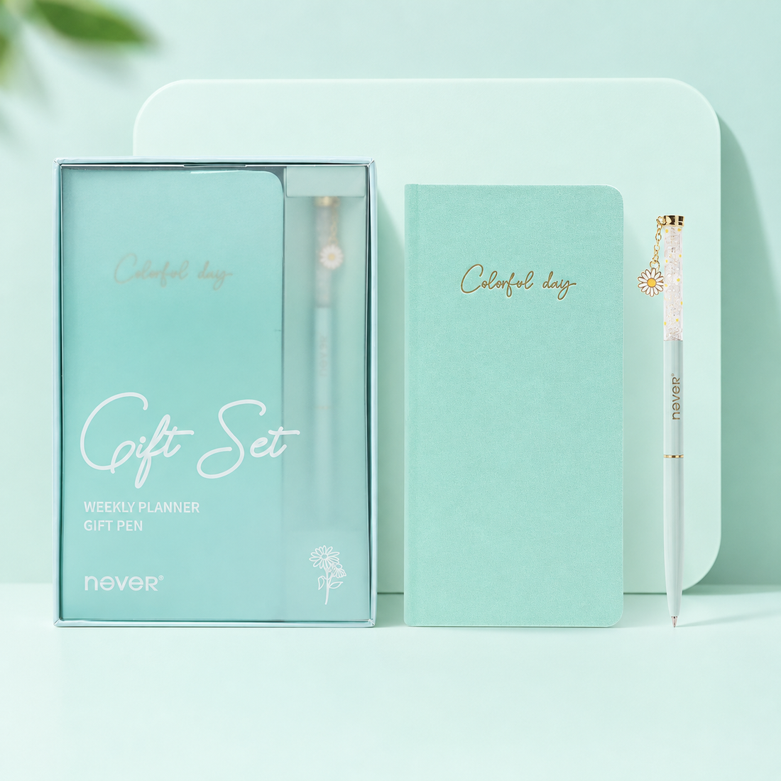 Garden Series Slim Weekly Planner & Crystal Charm Gel Pen Gift Set