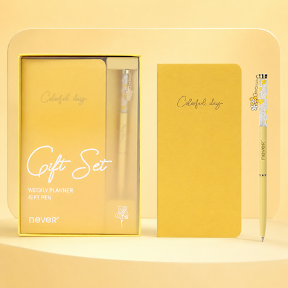 Garden Series Slim Weekly Planner & Crystal Charm Gel Pen Gift Set
