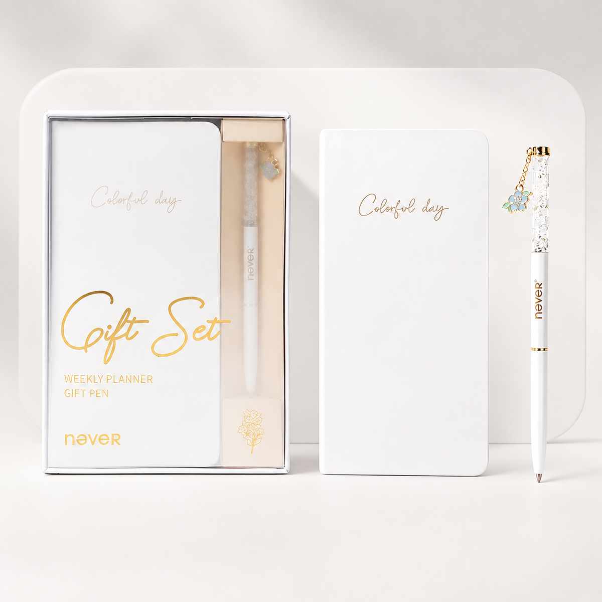 Garden Series Slim Weekly Planner & Crystal Charm Gel Pen Gift Set