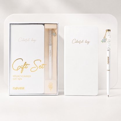 Garden Series Slim Weekly Planner & Crystal Charm Gel Pen Gift Set