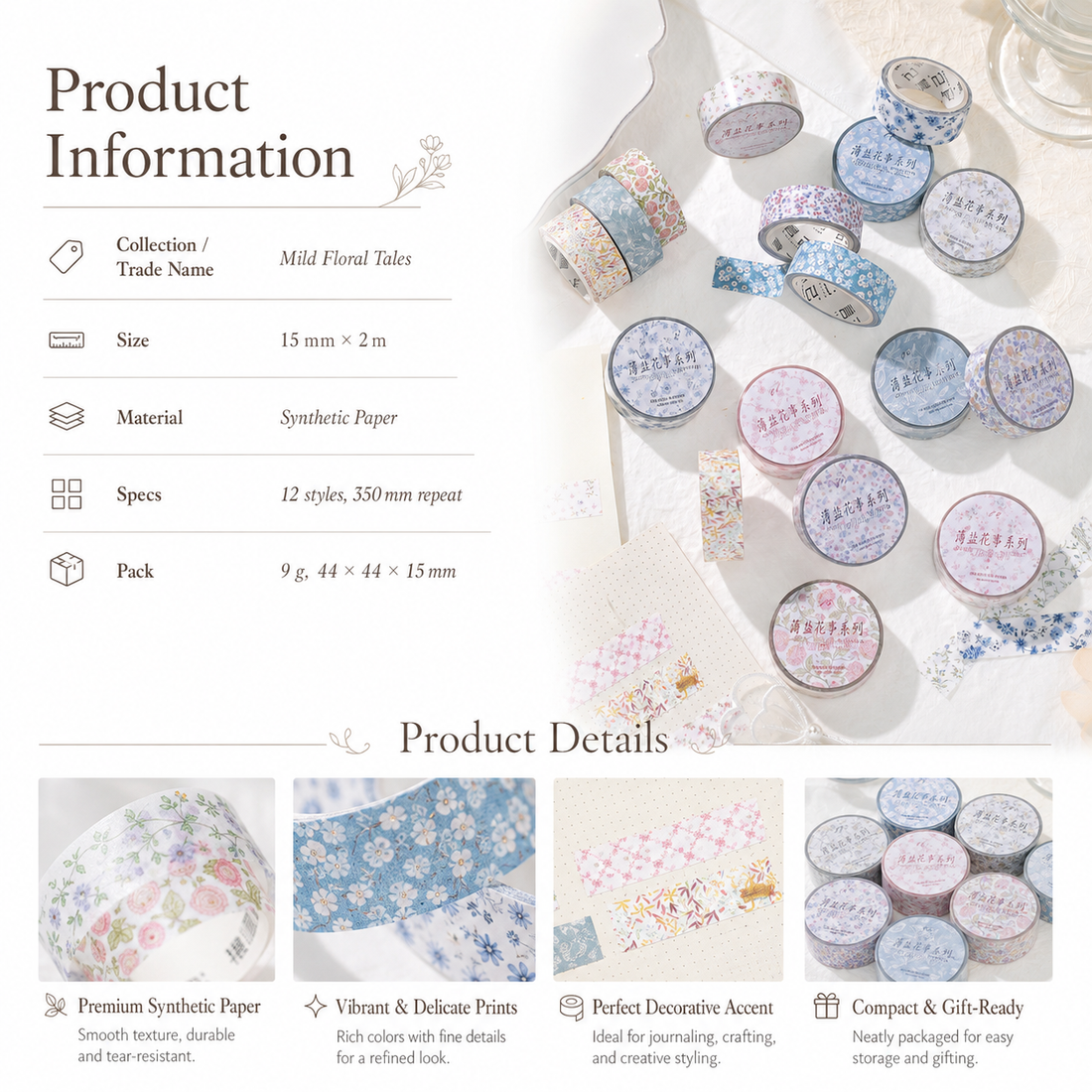 Floral Dreams Synthetic Washi Tape Set