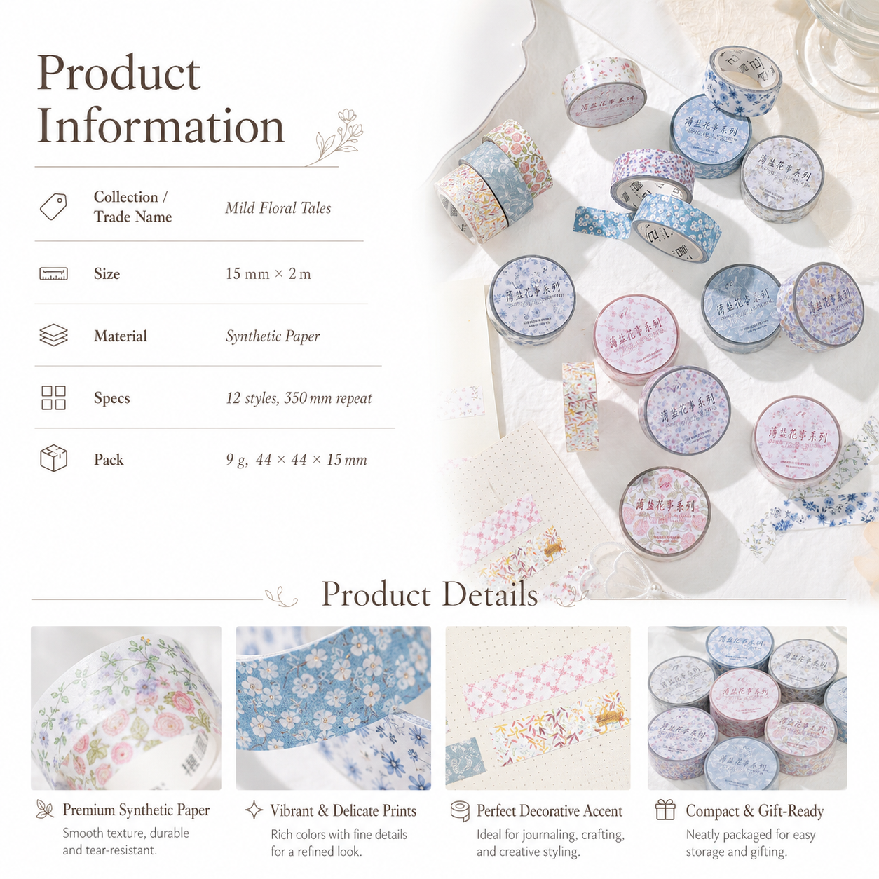 Floral Dreams Synthetic Washi Tape Set