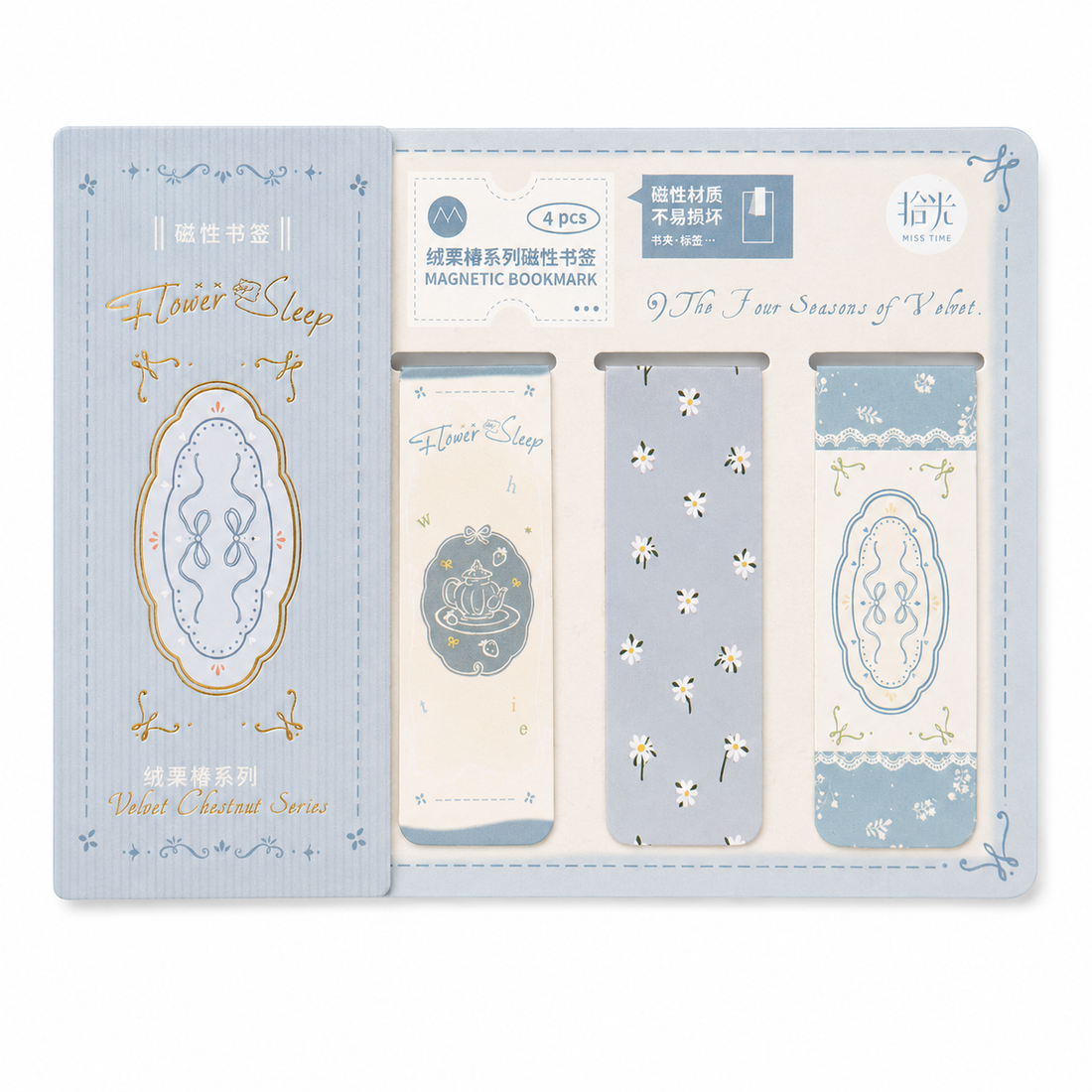 Vintage Floral Magnetic Bookmark Set (4 Pcs)