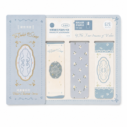 Vintage Floral Magnetic Bookmark Set (4 Pcs)