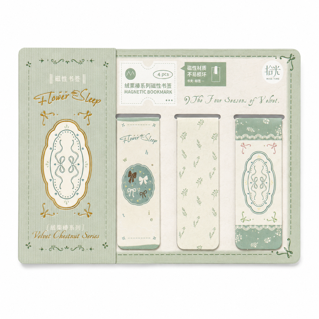 Vintage Floral Magnetic Bookmark Set (4 Pcs)