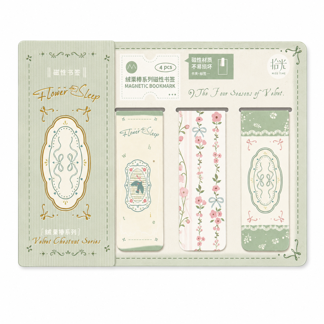 Vintage Floral Magnetic Bookmark Set (4 Pcs)