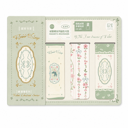 Vintage Floral Magnetic Bookmark Set (4 Pcs)