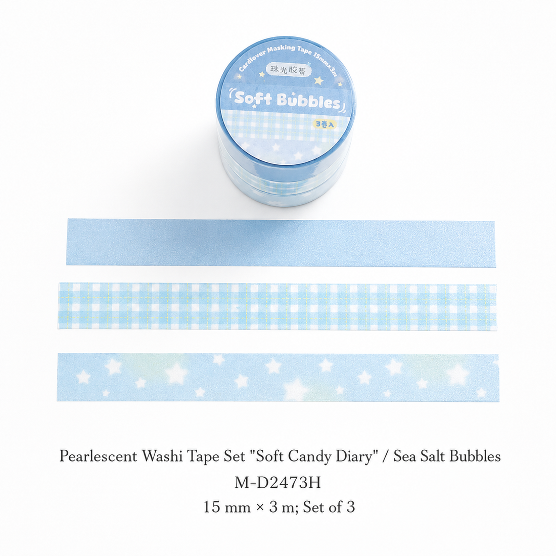 Soft Candy Diary Pearlescent Washi Tape Set (3 Rolls)