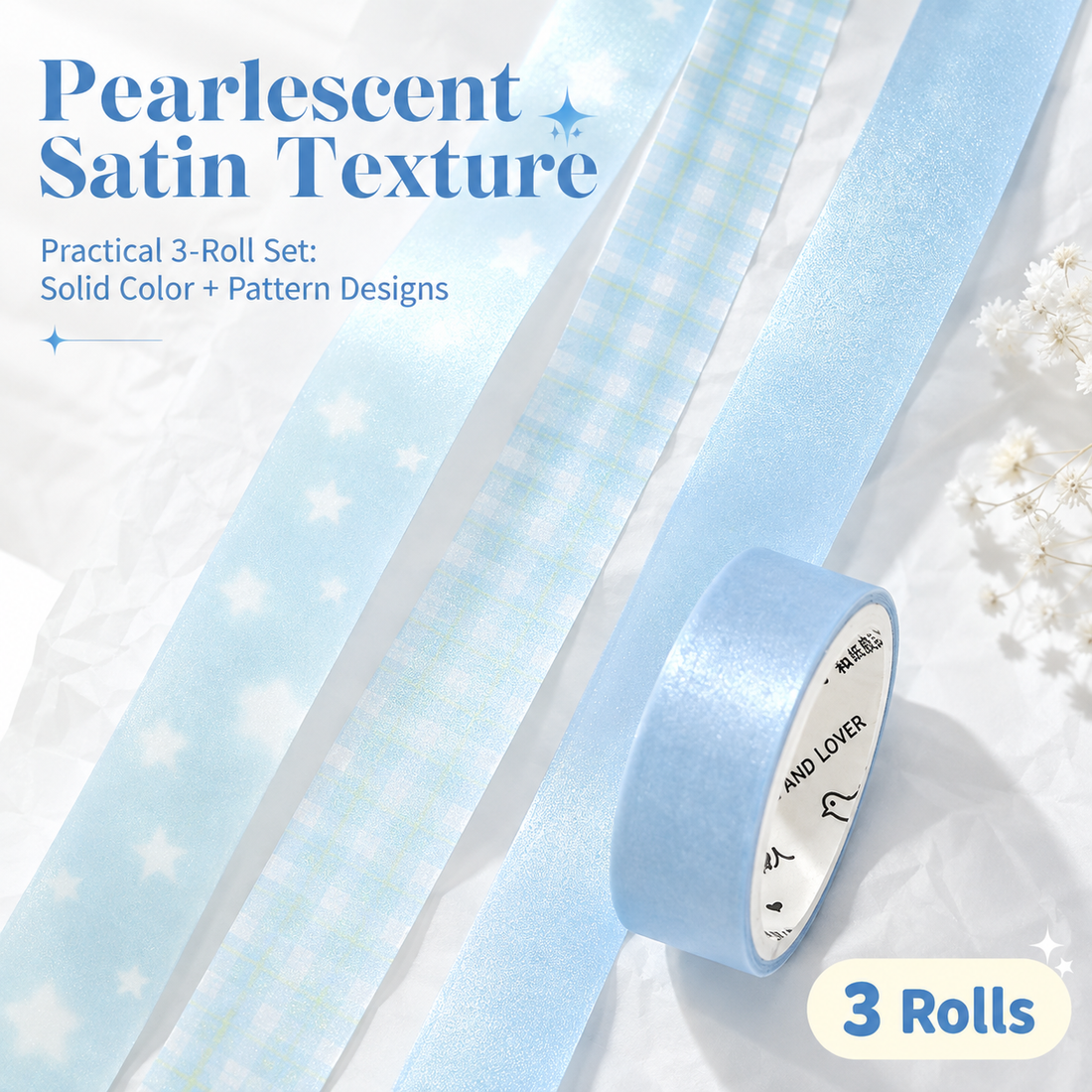 Soft Candy Diary Pearlescent Washi Tape Set (3 Rolls)