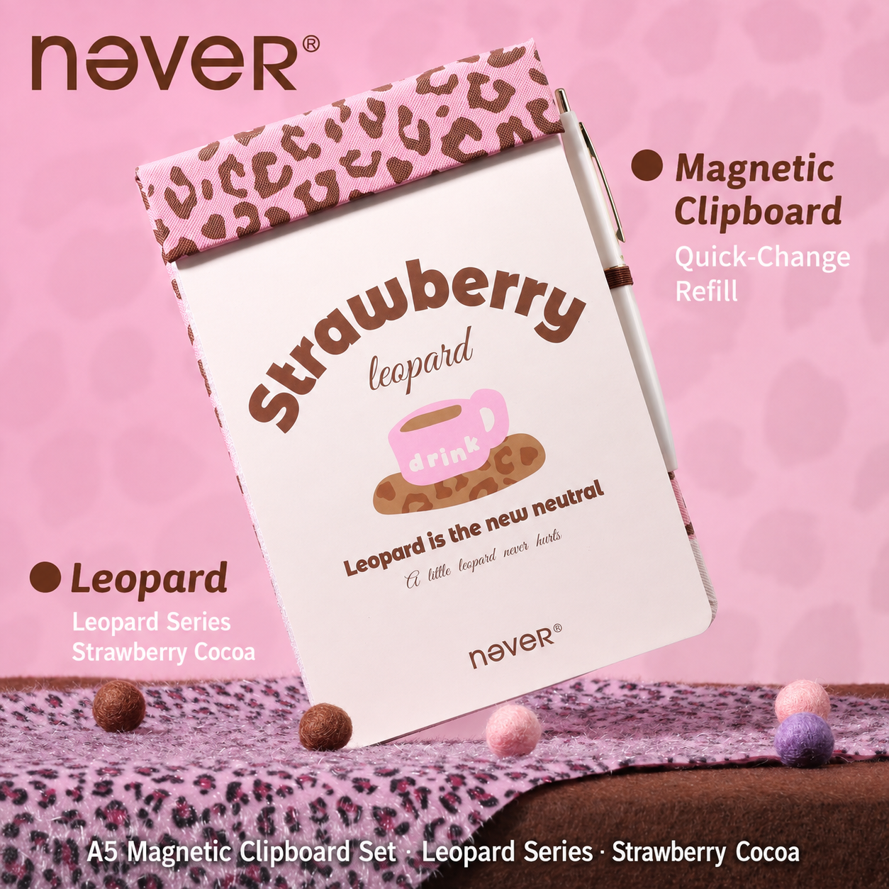 A5 Magnetic Clipboard Notepad Set Leopard Series by never - detail view for aesthetic stationery | Lumiyear