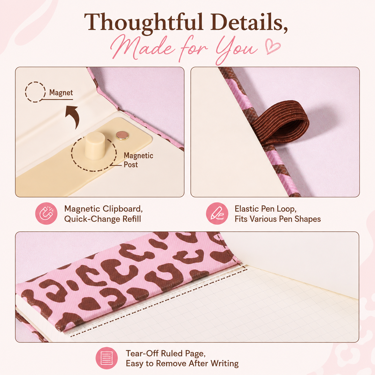 A5 Magnetic Clipboard Notepad Set Leopard Series by never - color option view for aesthetic stationery | Lumiyear