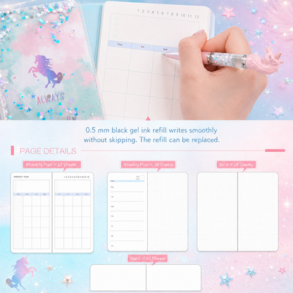 Unicorn Dream Liquid Glitter Journal & Gel Pen Gift Set