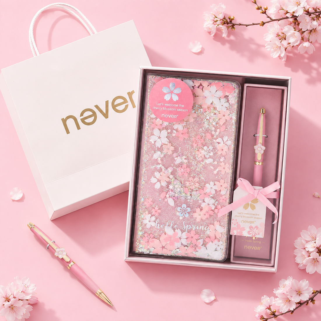 Sakura Spring Liquid Glitter Journal & Gel Pen Gift Set