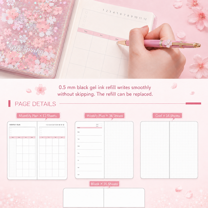 Sakura Spring Liquid Glitter Journal & Gel Pen Gift Set