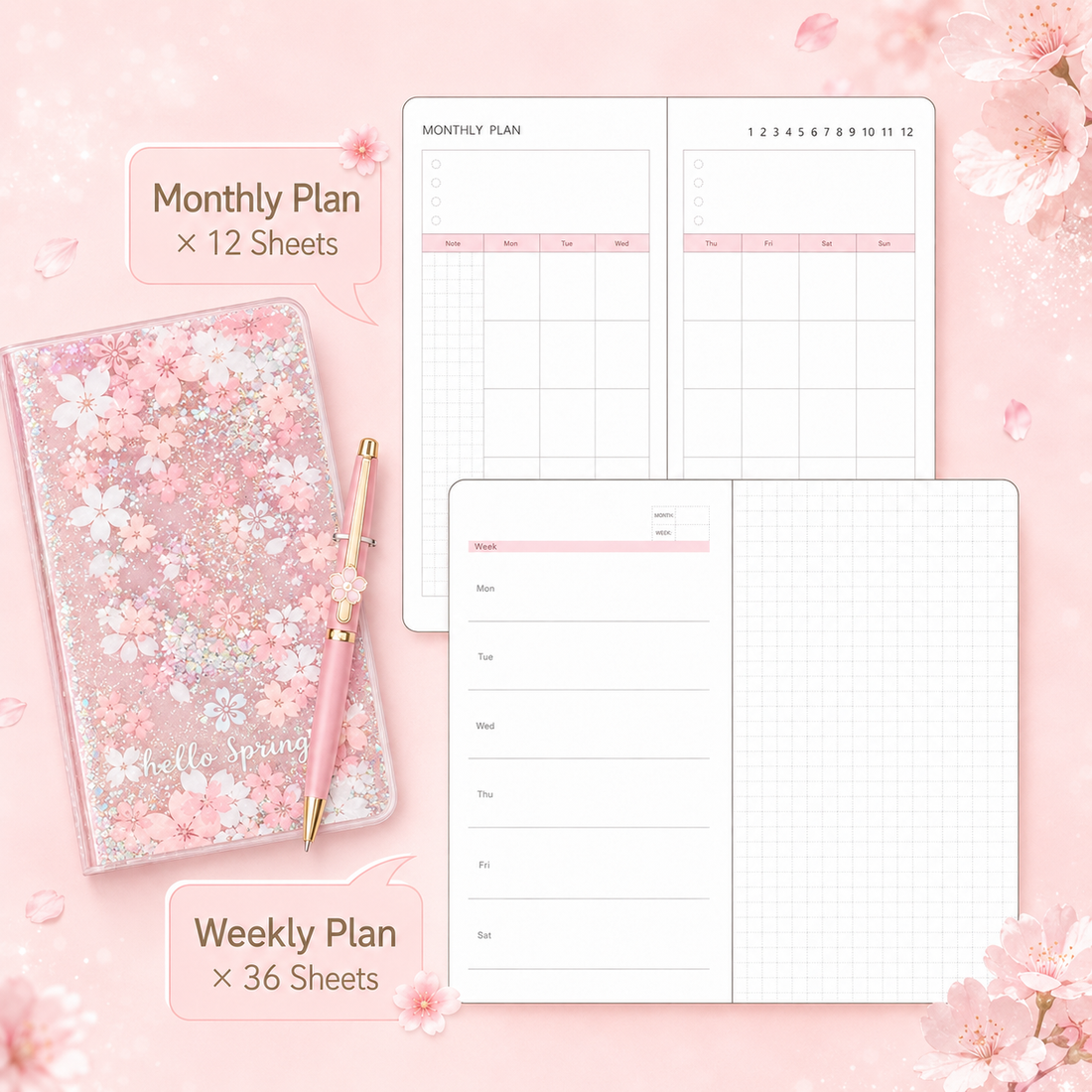 Sakura Spring Liquid Glitter Journal & Gel Pen Gift Set