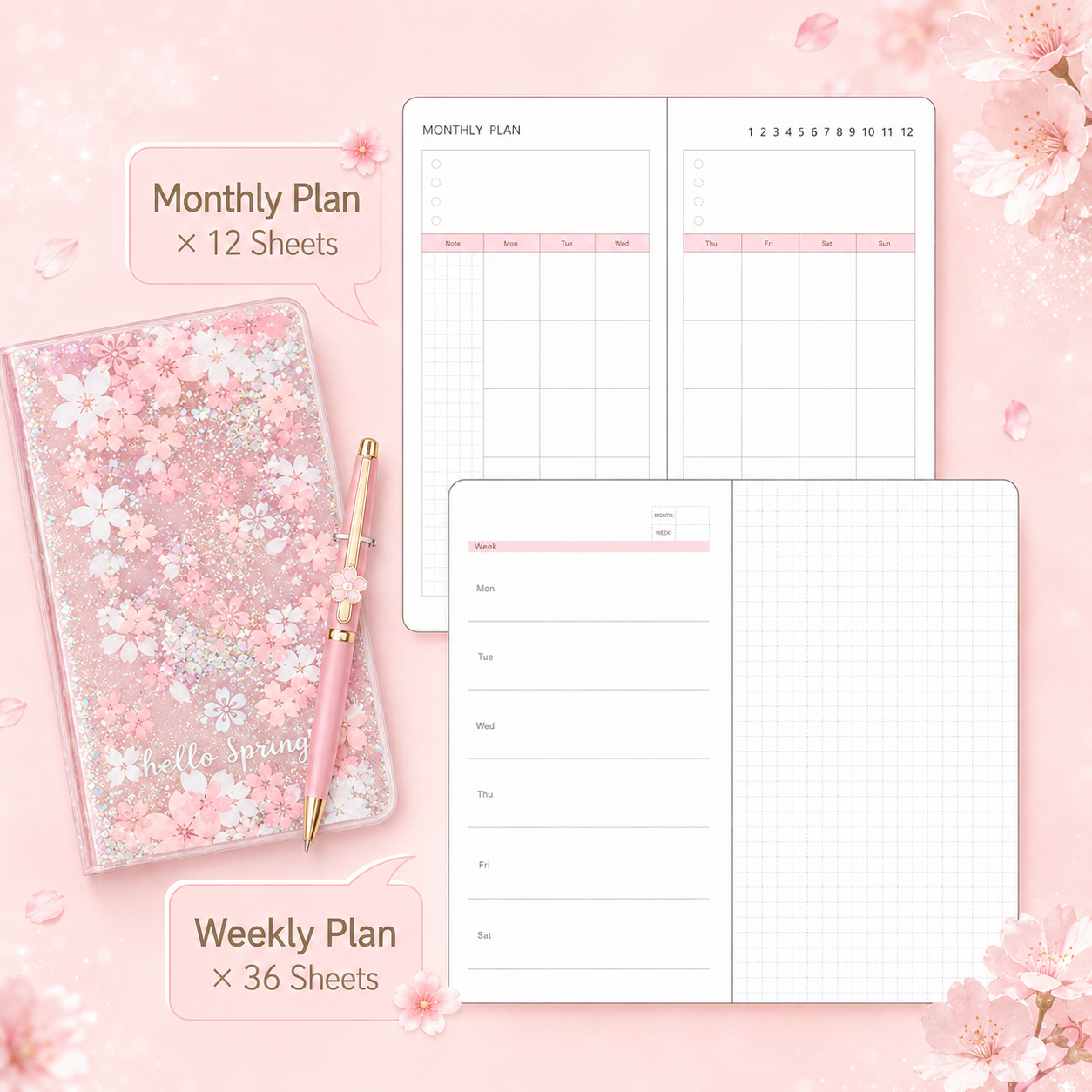 Sakura Spring Liquid Glitter Journal & Gel Pen Gift Set